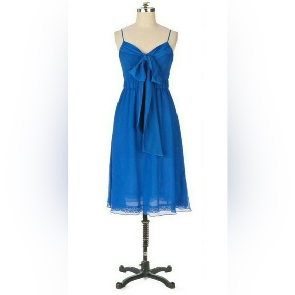 MOULINETTE SOEURS Anthropologie 8 Royal Blue Silk After Party Dress Empire Waist - Picture 1 of 10